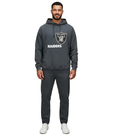 Felpa con cappuccio da uomo RE:COVERED X NFL Las Vegas Raiders con logo, in cotone, RCNFL1318G, grigia