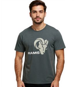 RE:COVERED X NFL Los Angeles Rams Herren T-Shirt mit Logo-Print Baumwoll-Shirt Rundhals-Shirt RCNFL1317H Grau