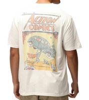 RE:COVERED X SUPERMAN DC Men's T-Shirt with Comic Print, Cotton Crew Neck, RCWARN556L, Ecru-White