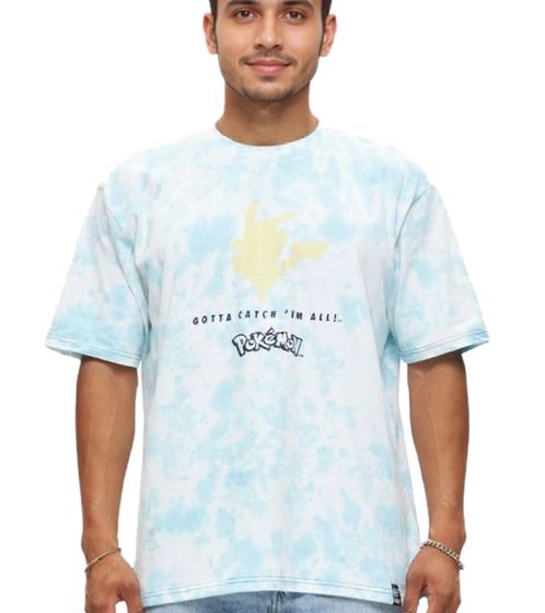 RE:COVERED X Pokemon Herren T-Shirt mit Pikachu Print Baumwoll-Shirt Rundhals-Shirt RCPOK216 Blau