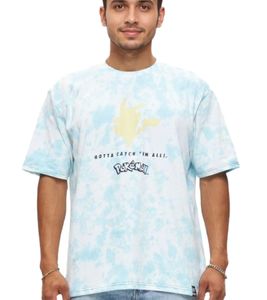 RE:COVERED X Pokemon Men's T-Shirt with Pikachu Print, Cotton Crew Neck, RCPOK216 Blue