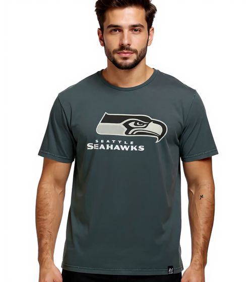 T-shirt da uomo RE:COVERED X NFL Seattle Seahawks con stampa del logo, girocollo in cotone, RCNFL1317J Grigio