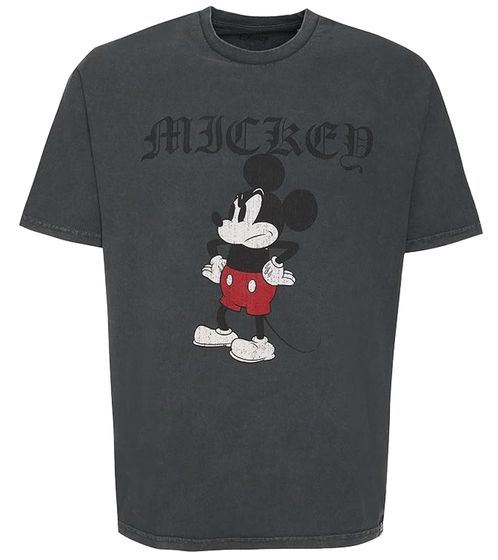Camiseta RE:COVERED X Disney para hombre con estampado de Mickey Gruñón, cuello redondo de algodón, MMDIS2690B gris