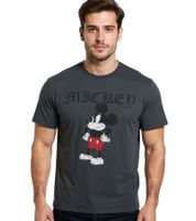 RE:COVERED X Disney Men's T-Shirt with Grumpy Mickey Print, Cotton Crew Neck, MMDIS2690B Gray