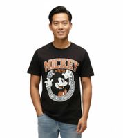 RE:COVERED X Disney Men's T-Shirt Mickey Mouse the One and Only Print Cotton Crew Neck Shirt RCDIF2051 Black