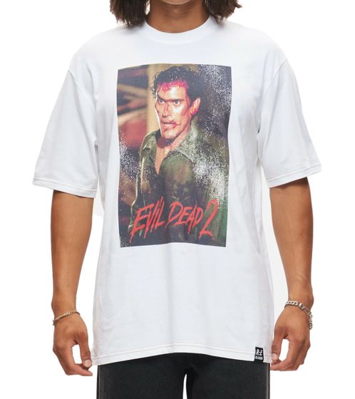 RE:COVERED X Studio Canal Men's T-Shirt EVIL DEAD 2 Cotton Shirt with Large Print, Crew Neck, RCSTC127 White