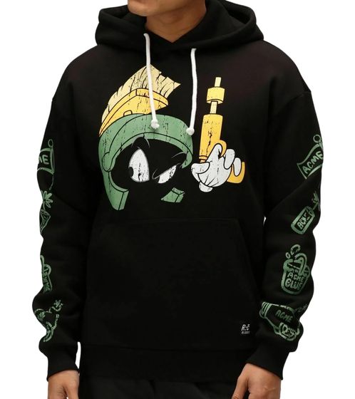 RE:COVERED X LOONEY TUNES Herren Kapuzen-Pullover mit Martian Marvin-Print Baumwoll-Hoody Langarm-Shirt RCWARN549 Schwarz