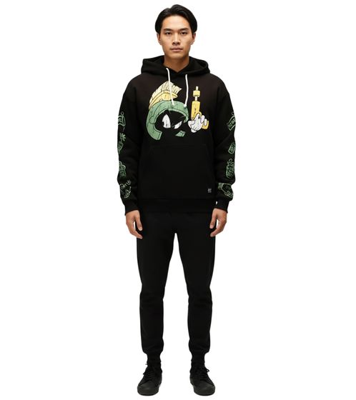 Sudadera con capucha RE:COVERED X LOONEY TUNES para hombre con estampado de Marvin Marciano, algodón, manga larga, RCWARN549, negra
