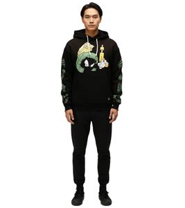 RE:COVERED X LOONEY TUNES Men's Hoodie with Martian Marvin Print, Cotton Hoodie, Long-Sleeved Shirt, RCWARN549, Black