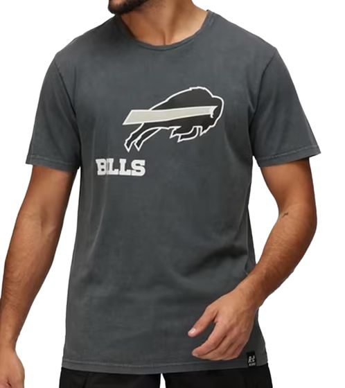 RE:COVERED X NFL Herren T-Shirt Buffalo Bills Logo-Schriftzug Baumwoll-Shirt Rundhals-Shirt RCNFL1317B Grau