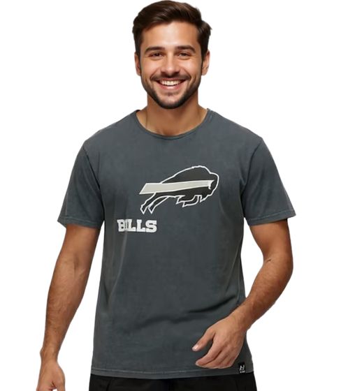 RE:COVERED X NFL Herren T-Shirt Buffalo Bills Logo-Schriftzug Baumwoll-Shirt Rundhals-Shirt RCNFL1317B Grau