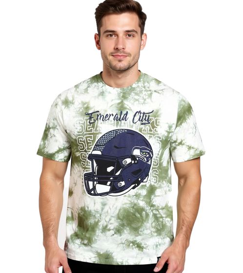 T-shirt da uomo RE:COVERED X NFL Seattle Seahawks con stampa del logo, girocollo in cotone, RCNFL1389 Verde