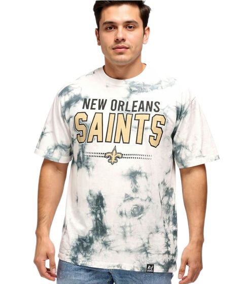RE:COVERED X NFL Herren T-Shirt New Orleans Saints Logo-Schriftzug Baumwoll-Shirt Rundhals-Shirt RCNFL1395 Grau