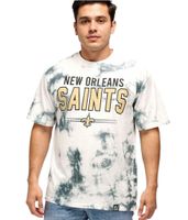 Camiseta RE:COVERED X NFL para hombre, de algodón, con letras del logo de los New Orleans Saints y cuello redondo, RCNFL1395, gris
