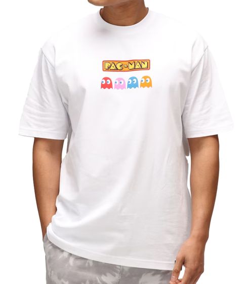 RE:COVERED X PAC MAN Men's Fruit Eyes T-Shirt, Cotton Shirt with Large Back Print, Crew Neck, RCPCM289 White