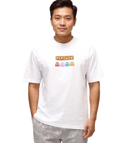 RE:COVERED X PAC MAN Men's Fruit Eyes T-Shirt, Cotton Shirt with Large Back Print, Crew Neck, RCPCM289 White