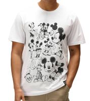 RE:COVERED X Disney Men's T-Shirt with Large Mickey Mouse and Friends Print, Round Neck, White