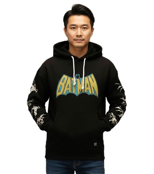RE:COVERED X DC Herren Kapuzen-Pullover mit BATMAN Logo Baumwoll-Hoody Langarm-Shirt RCWARN554 Schwarz
