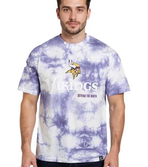 RE:COVERED X NFL Herren T-Shirt Minnesota Vikings Logo-Schriftzug Baumwoll-Shirt Rundhals-Shirt RCNFL1390 Weiß/lila