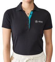 Mercedes-Benz AMG Petronas F1 MAPF1 Women's Polo Shirt, Cotton Polo Shirt with Team Logos and Color Accents, Short-Sleeved Shirt, 701227044 001 Black
