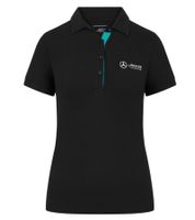 Mercedes-Benz AMG Petronas F1 MAPF1 Women's Polo Shirt, Cotton Polo Shirt with Team Logos and Color Accents, Short-Sleeved Shirt, 701227044 001 Black