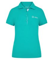 Mercedes-Benz AMG Petronas F1 MAPF1 Women's Cotton Polo Shirt with Team Logos and Color Accents Short-Sleeved Shirt 701227044 002 Turquoise-Green