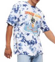T-shirt homme RE:COVERED X Space Jam, imprimé tie-dye sur le devant, col rond en coton, bleu RCWARN751