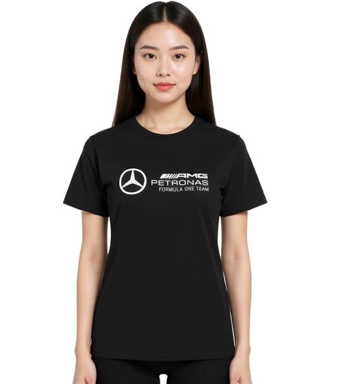 Mercedes-Benz AMG Petronas F1 MAPF Damen T-Shirt Baumwoll-Shirt mit großem Logo Kurzarm-Shirt 701227045 001 Schwarz