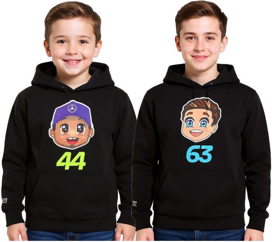 Mercedes-Benz AMG Petronas F1 Kids' Hoodie for Girls and Boys, Formula 1 Hooded Sweatshirt 70122713, George Russell or Lewis Hamilton, Black