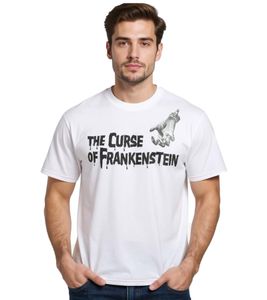 RE:COVERED X HAMMER Horror Herren T-Shirt Curse of Frankenstein Baumwoll-Shirt mit großem Rückenprint Rundhals-Shirt RCSTC108 Weiß