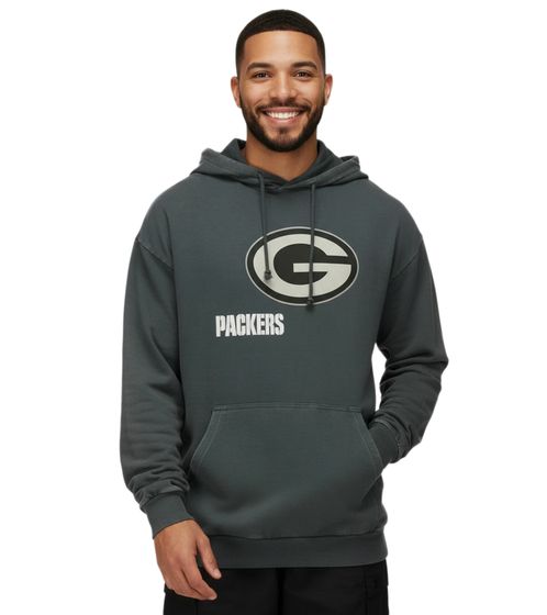 RE:COVERED X NFL Green Bay Packers Herren Kapuzen-Pullover mit Logo-Schriftzug Baumwoll-Hoody RCNFL1318E Grau