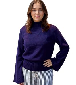Sudadera de mujer, jersey de punto con mangas abullonadas, jersey de verano, camisa de manga larga 920021 Morado