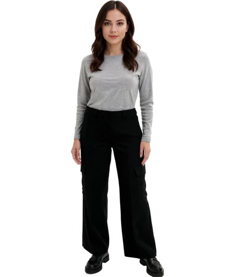 Damen Cargo-Hose mit Woll-Anteil Freizeit-Hose Alltags-Hose Straight Fit 972290 Schwarz
