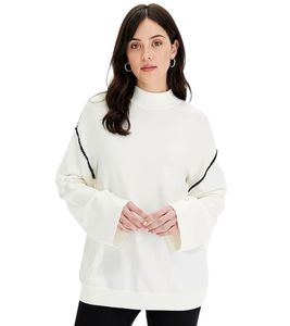 Women's Stand-Up Collar Sweater with Decorative Stitching - Oversized Knit Sweater 954790 Cream-White