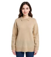 Women's Knit Sweater with Kent Collar, Oversized Everyday Sweater, 924028 Beige