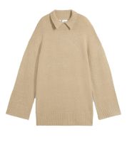 Women's Knit Sweater with Kent Collar, Oversized Everyday Sweater, 924028 Beige