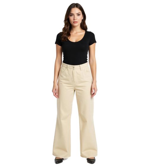 Vaqueros de algodón térmico para mujer, estilo 5 bolsillos, acampanados, 953493 Beige