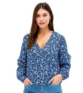 Camicetta da donna, camicetta estiva alla moda con stampa floreale, camicia con volant 913799 Blu/Bianco/Nero Camicetta da donna, camicetta estiva alla moda con stampa floreale, camicia con volant 913799 Blu/Bianco/Nero