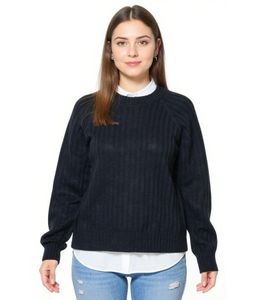 Damen Strick-Pullover mit Rundhals-Ausschnitt Alltags-Pullover Sweater 957804 Schwarz