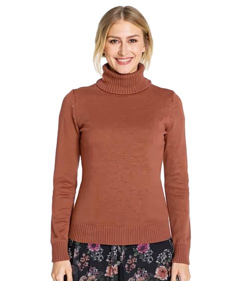 Damen Feinstrick-Pullover Rollkragen-Pulli aus reiner Baumwolle 948430 Braun