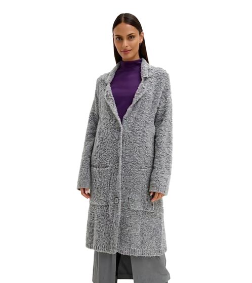 Damen Strick-Jacke lange Strickjacke mit Taschen und Wollanteil 917644 Grau