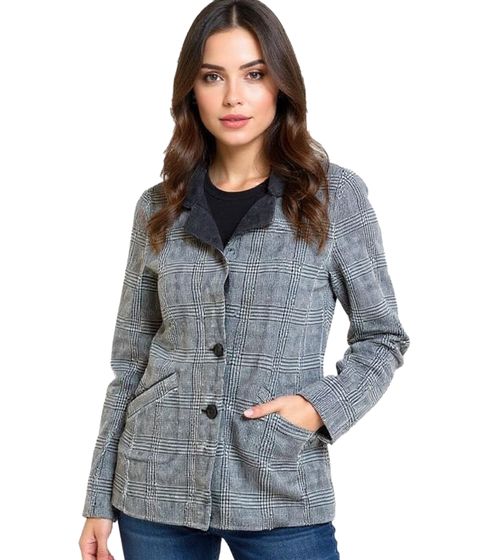 Damen Kurz-Mantel nachhaltiger Herbst-Mantel karierte Herbst-Jacke 922470 Dunkelgrau