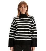 Suéter de punto para mujer, suéter de punto fino a rayas con mangas anchas 933284 Negro/Blanco