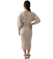 Vestido midi suave para mujer, vestido básico de punto con cinturón, manga larga, 929118, beige
