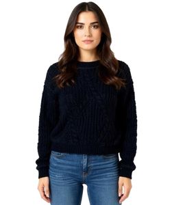 Damen Strick-Pullover mit Rundhals-Ausschnitt Alltags-Pullover Sweater 926124 Schwarz