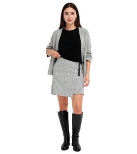 Damen Midi-Rock stylischer Wickel-Rock mit Gummibund Große Größen 906640 Grau melliert