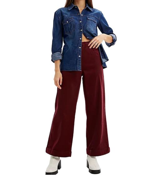 Women's Cotton Corduroy Jeans, Wide-Leg Autumn Trousers, Sizes 966140 Wine Red