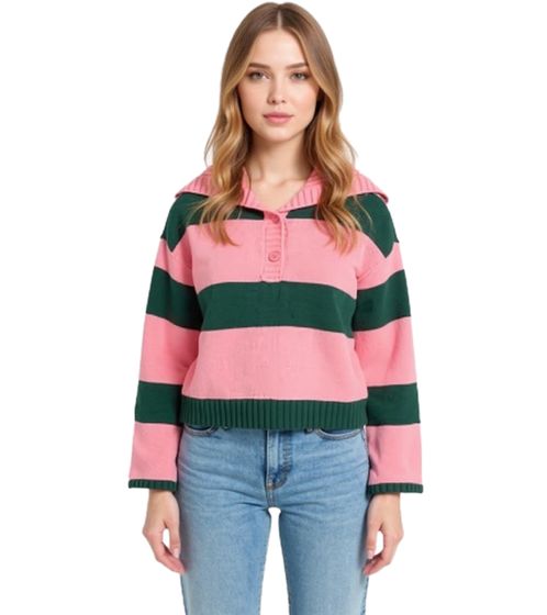 Women's knitted sweater with buttons, striped knit sweater, plus sizes 974173 pink/green