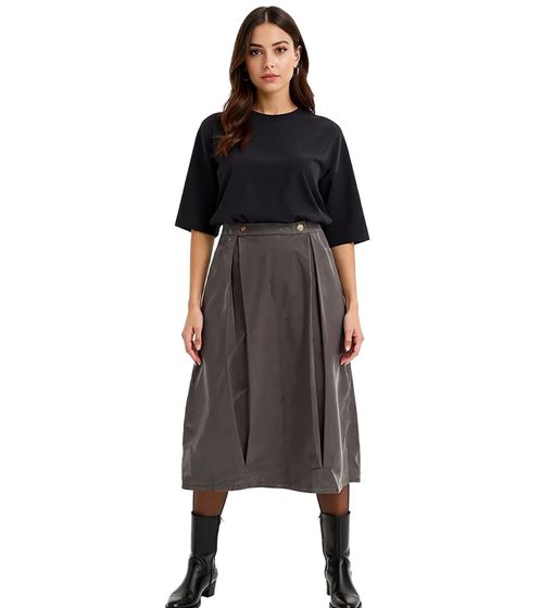 Women's Midi Skirt Corduroy Skirt with Box Pleats Made of Organic Cotton Pleated Skirt 908254 Gray