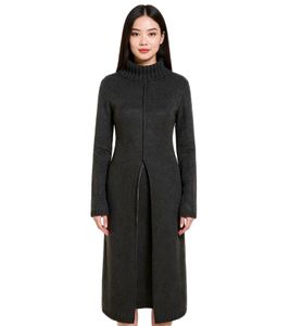 Damen Pullover-Kleid mit Rollkragen Long Strick-Pullover 960529 Grau